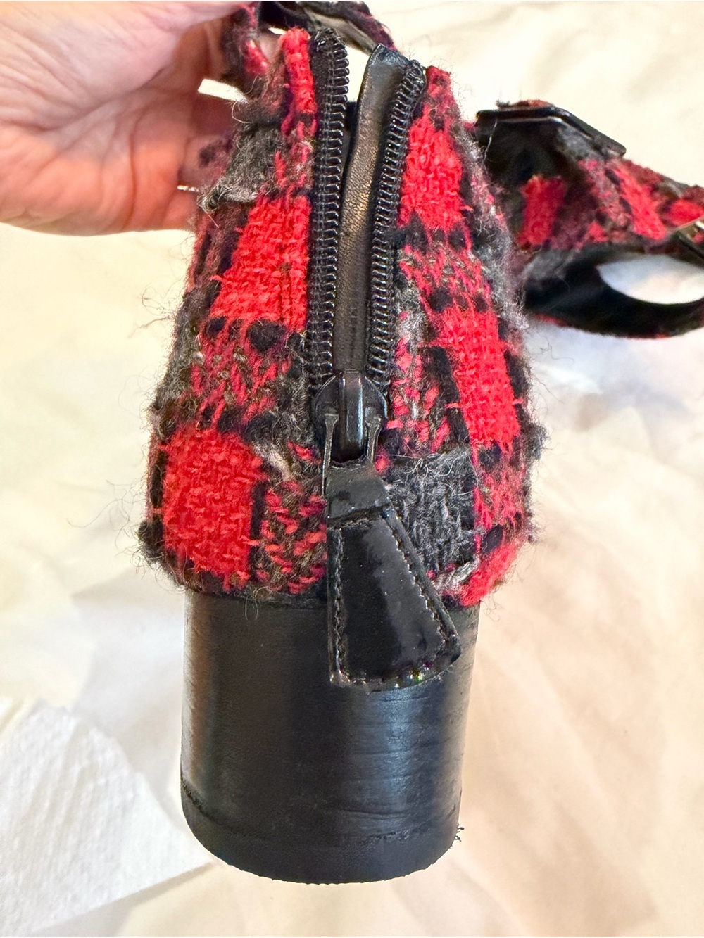 CHANEL Fall07 Karl L. Tweed Cap Toe Buckle Boots, Red/Grey/Blk Plaid, CCs,37,EUC - Picture 13 of 15
